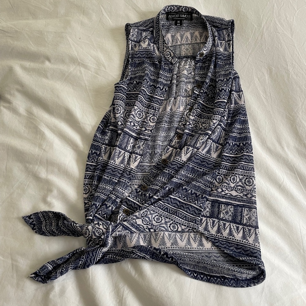 Blue and White Casual Vest